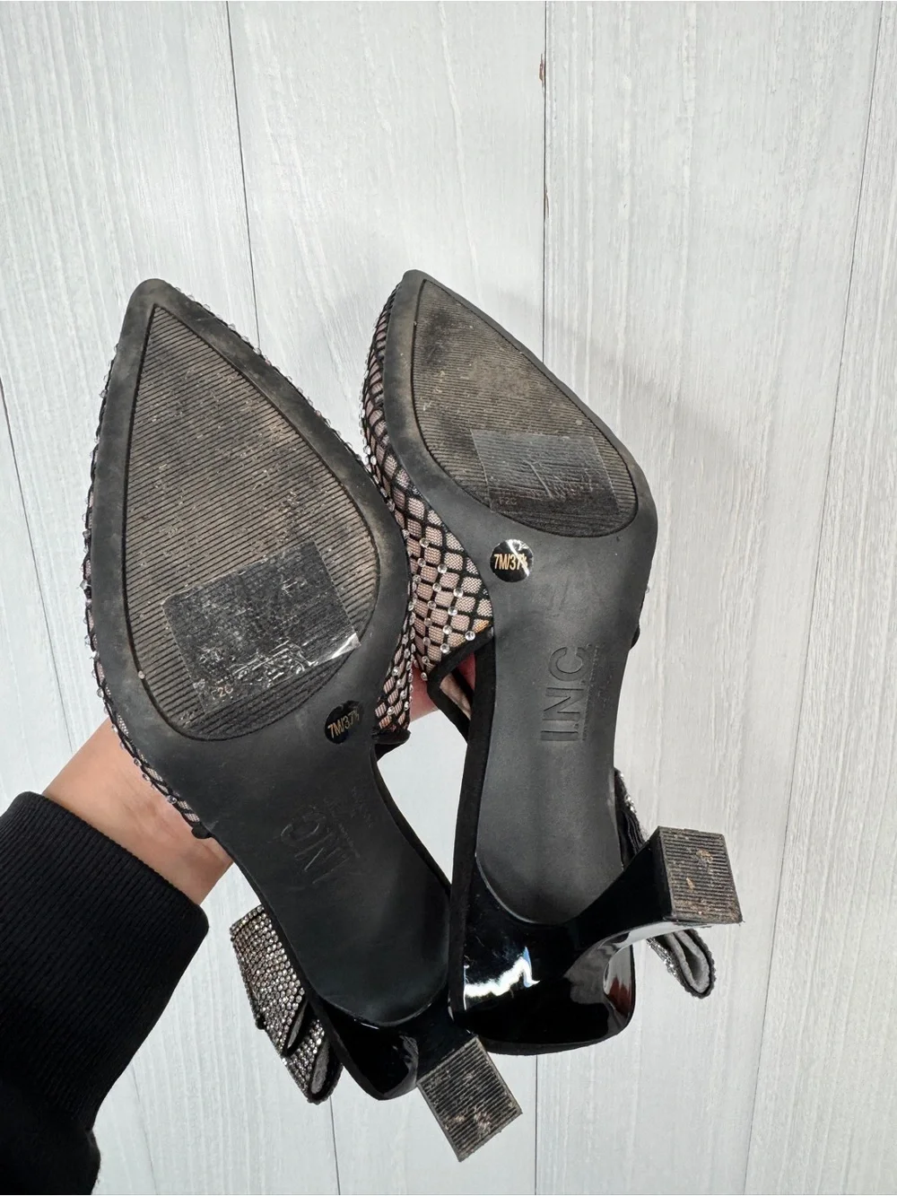 INC International Concepts Black Mesh Rhinestone Slingback Pumps